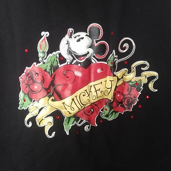 Disney Resort Black Multicolor Mickey Mouse Floral Decal hoodie size Small - Picture 10 of 11